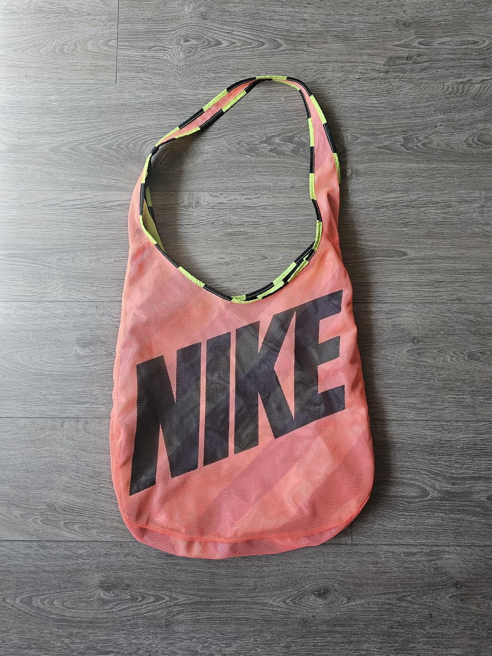Nike Reversable Coral Pink Mesh Shoulder Bag with Neon Yellow Accents